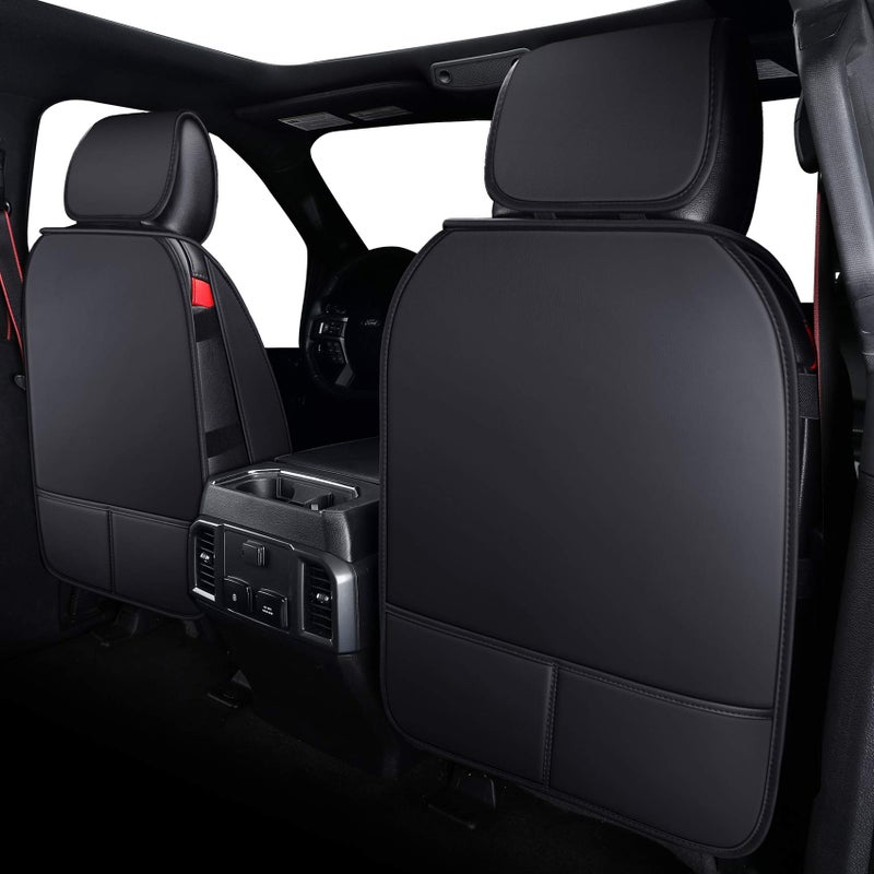 Aierxuan أغطية مقاعد أمامية لسيارة فورد F150 من Aierxuan 2009-2026 شاحنة بيك أب سوبر كرو العادية والكبيرة مقاومة للماء جلدية لحماية المقاعد تناسب مخصص لـ 2017-2026 F250 F350 F450 (2 قطعة أمامية، أسود-أحمر) - Image 3